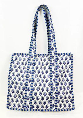 Blue Leaf Quilted Tote Bag