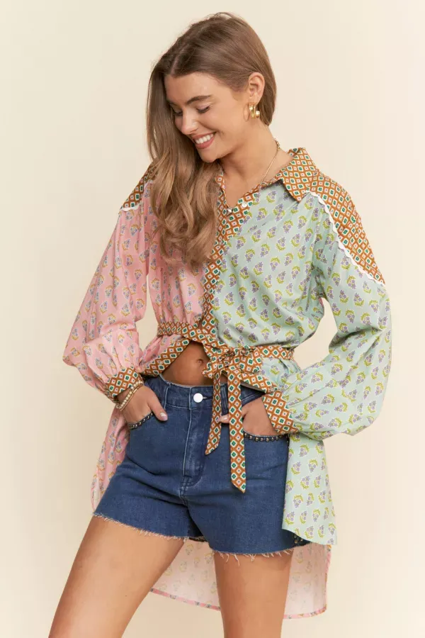 Color block Long sleeve Tunic Shirt Top or Dress