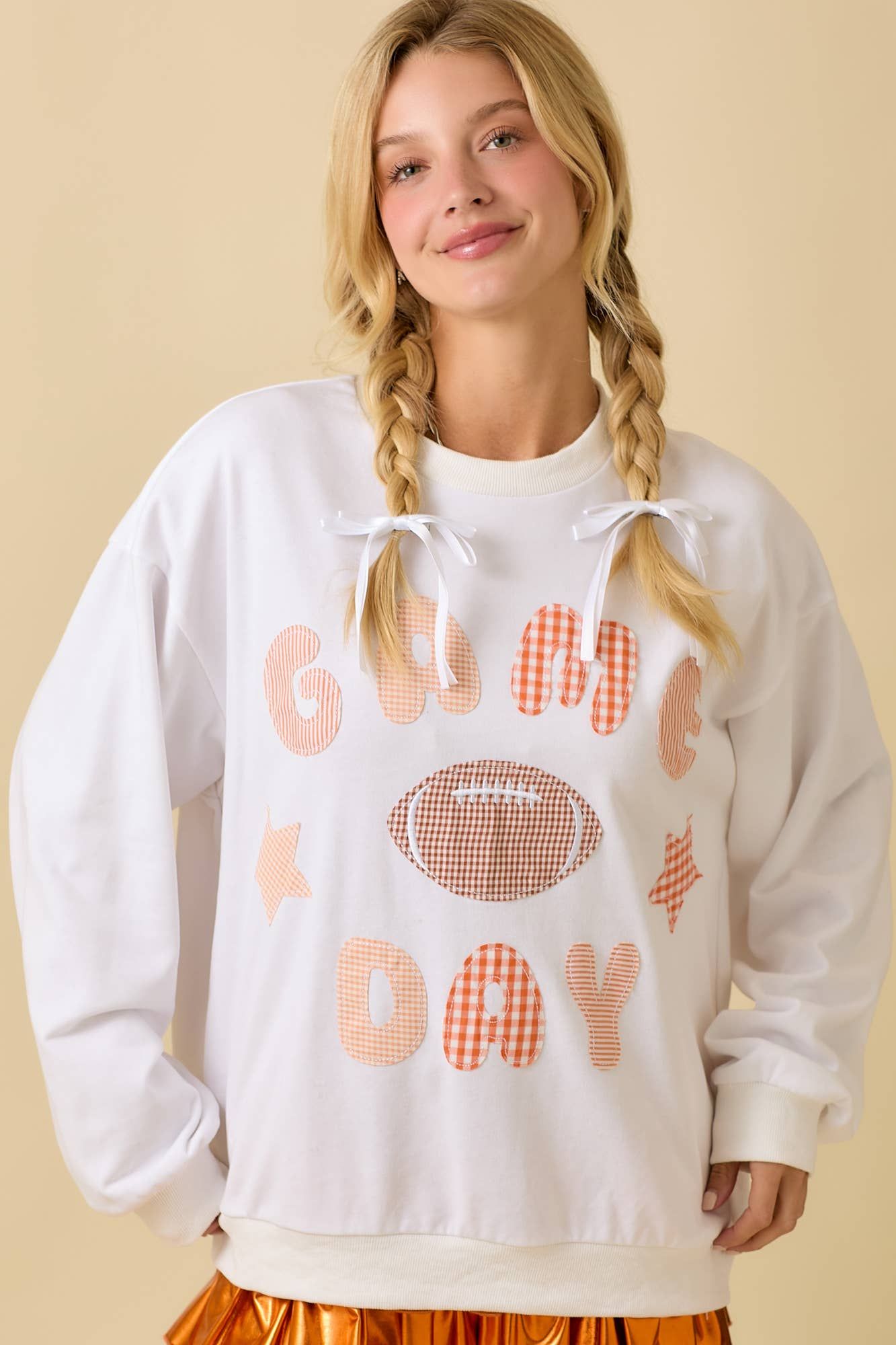 Game Day Patchwork Long Sleeve Crewneck Top