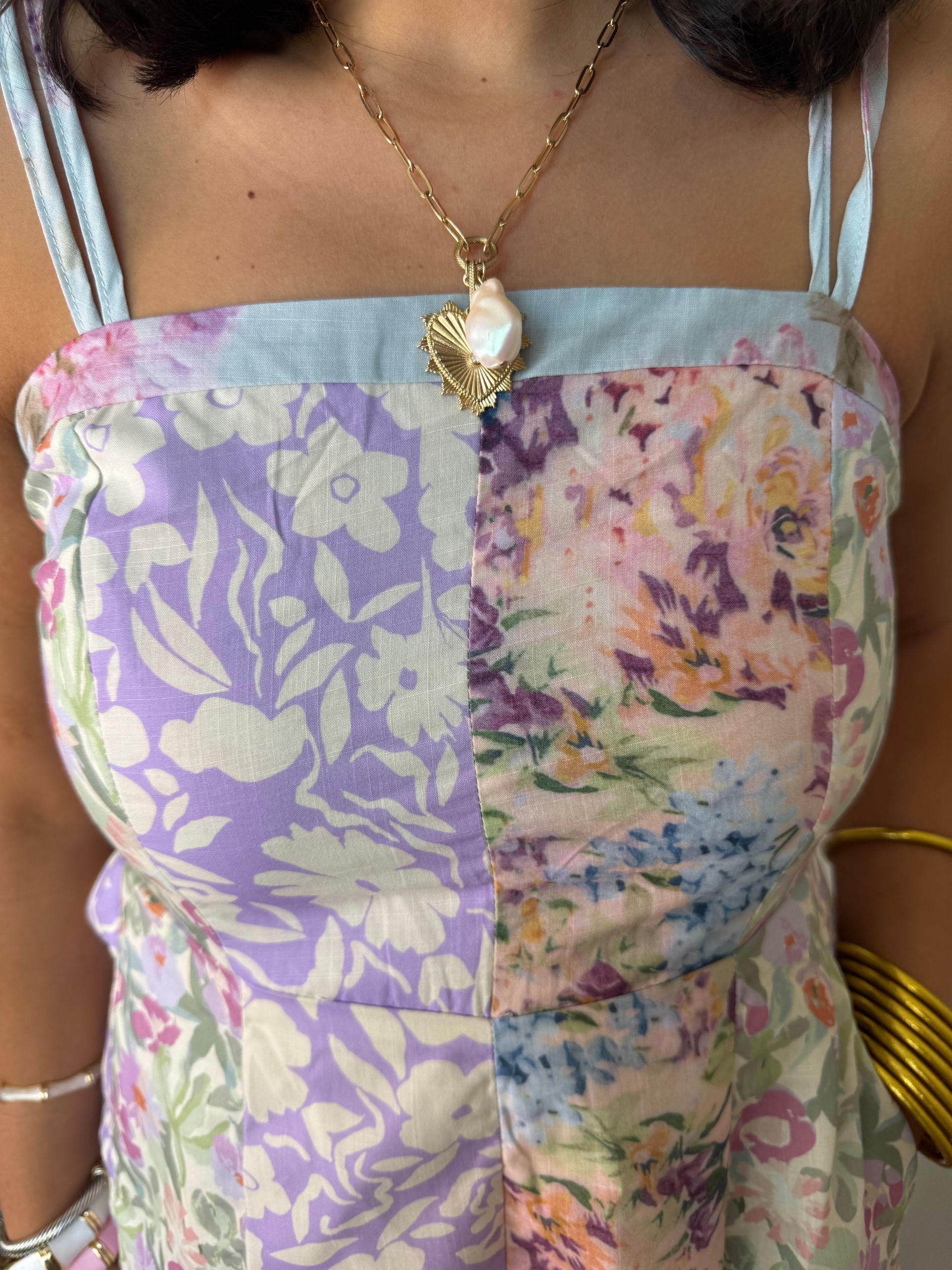 Garden Party Patchwork Floral Maxi Dress with Spaghetti Straps