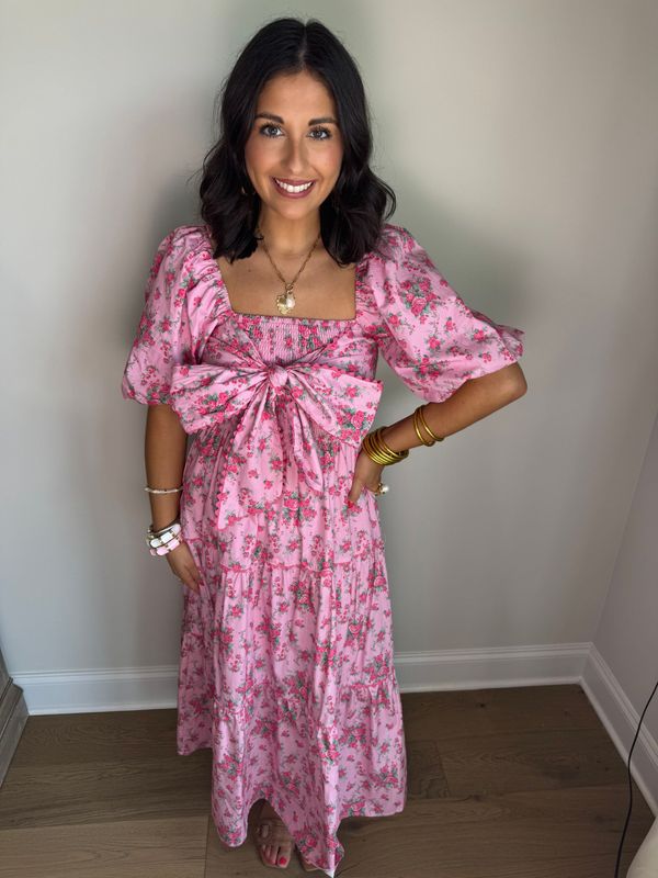 Garden Party Pink Floral Bow Dress