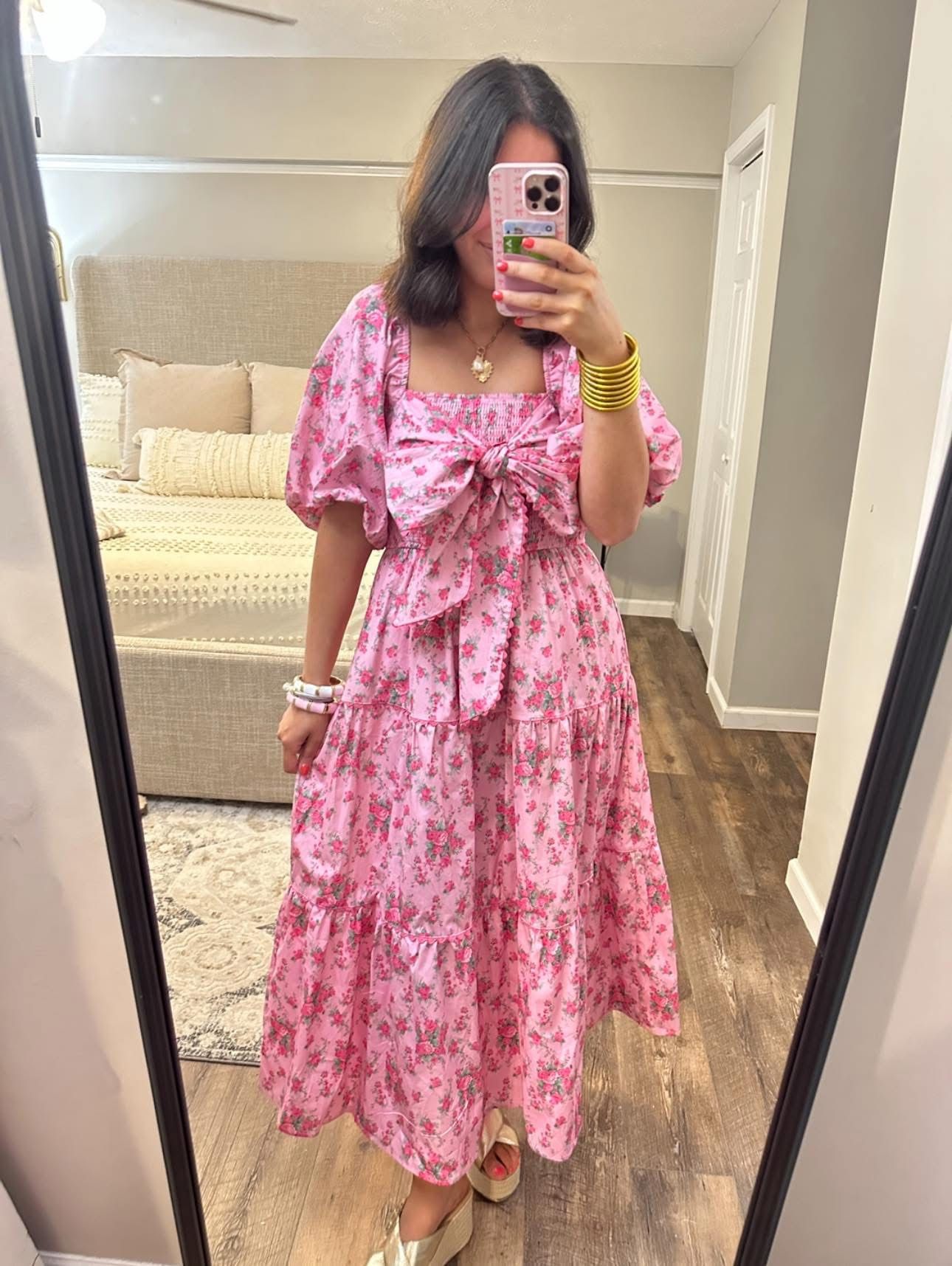 Garden Party Pink Floral Bow Dress