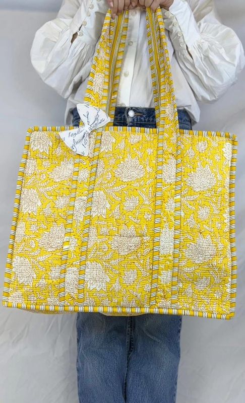 Golden Bloom Quilted  Tote Bag – Marigold Yellow