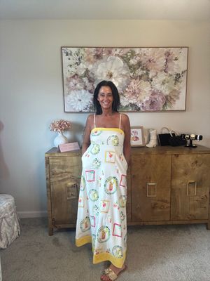 Happy Hour Print Spaghetti Strap Midi Dress