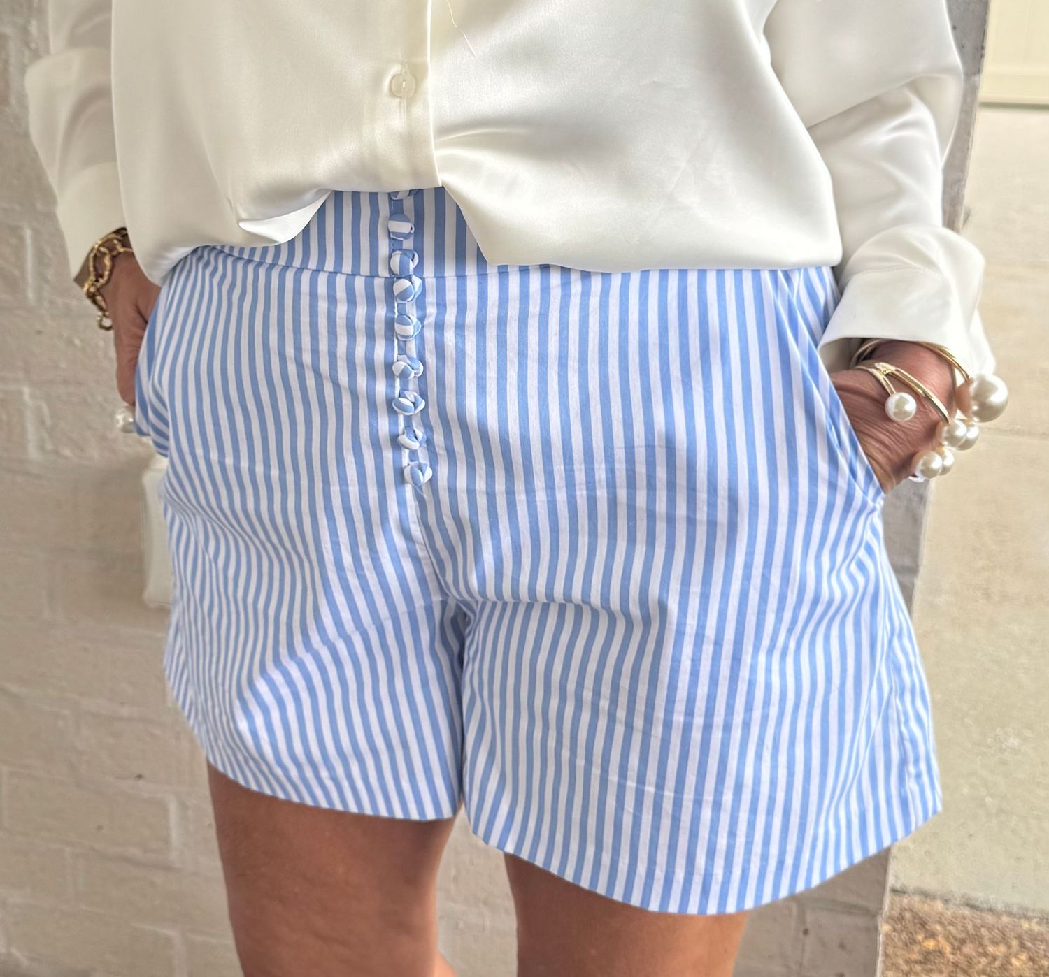 Karlie blue Stripe Poplin Button Short