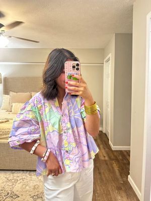 Karlie Lavender Floral Pleat Sleeve Top