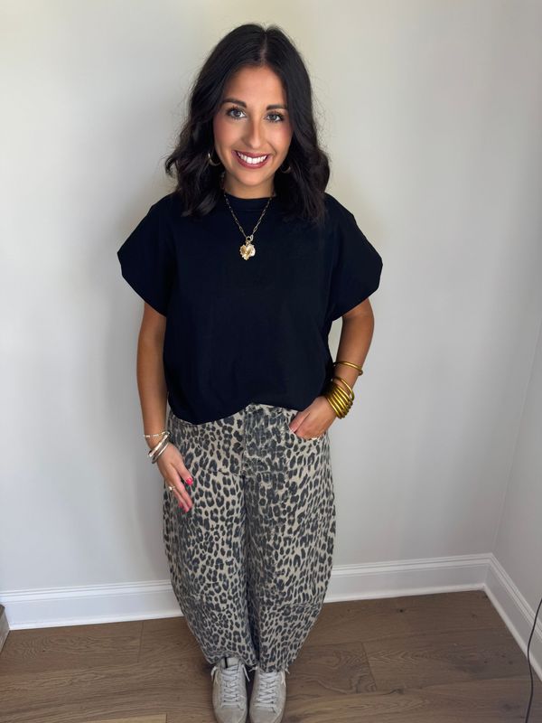 Leopard Printed Barrel Jeans