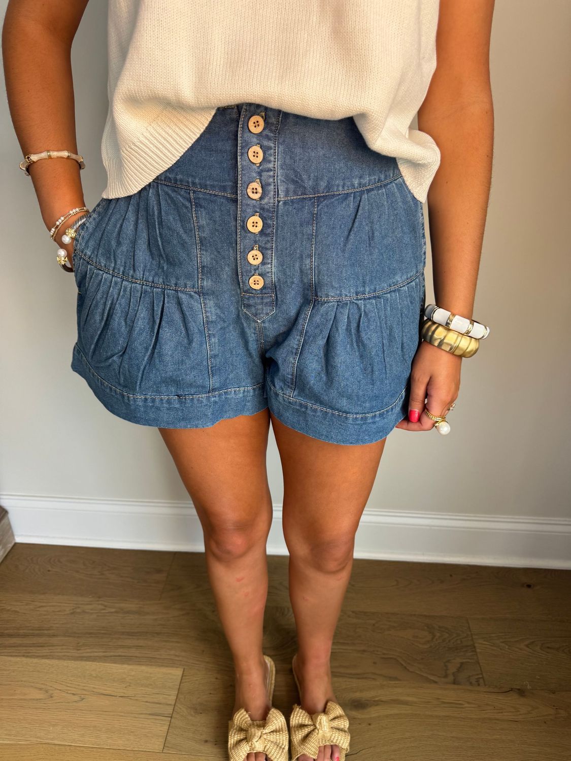 Mineral Washed Denim Shorts