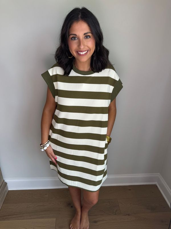 Olive/White Stripe Dress