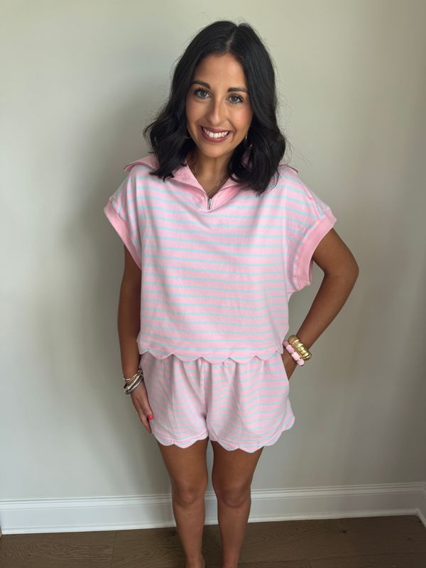 Pink French Scallop Hem Matching Set