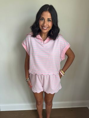 Pink French Scallop Hem Matching Set