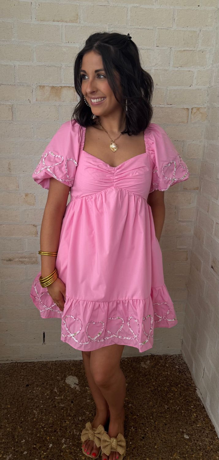 Pink Heart Shape Embroidery Mini Dress