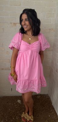 Pink Heart Shape Embroidery Mini Dress