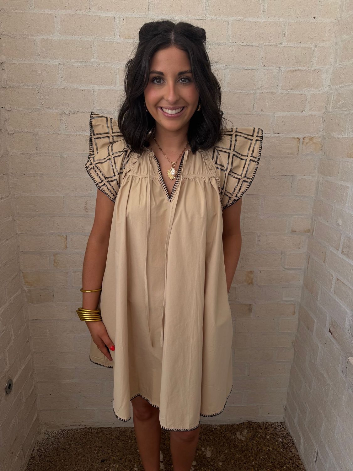 Sand/Black Poplin Mini Dress