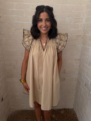 Sand/Black Poplin Mini Dress Sand/Black Poplin Mini Dress