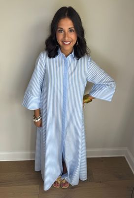Sweet Caroline Blue Striped Maxi Shirt Dress