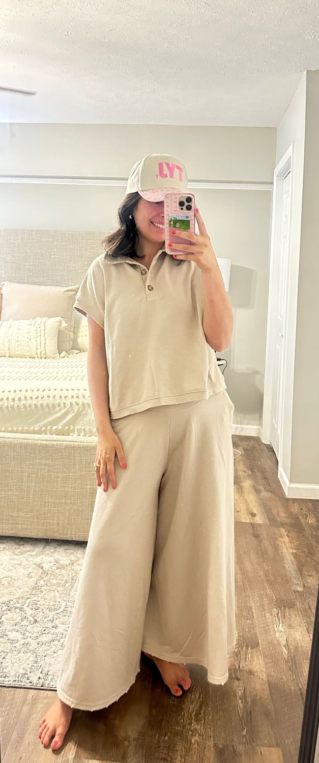 Taupe Button Front Top Pant Set