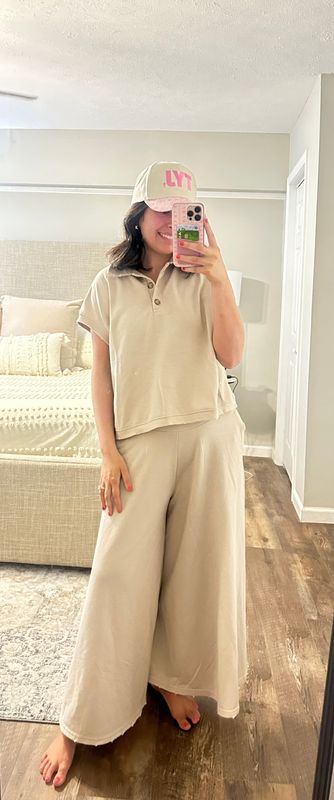 Taupe Button Front Top Pant Set