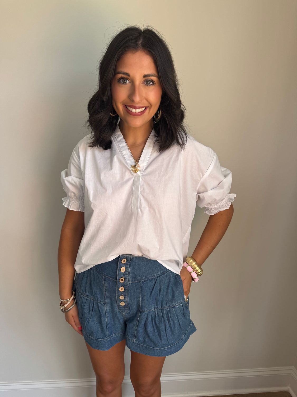 White Balloon sleeve Top