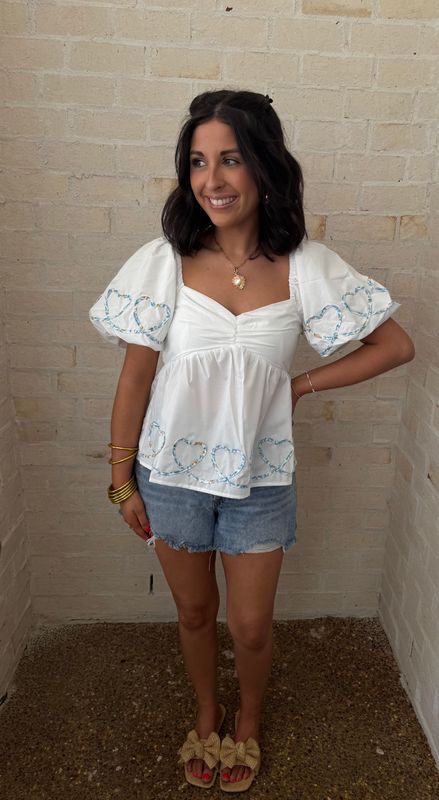White Heart Shape Embroidery Blouse