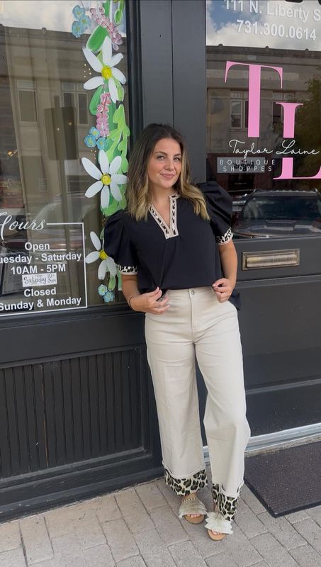 Entro leopard print cuff wide leg pants