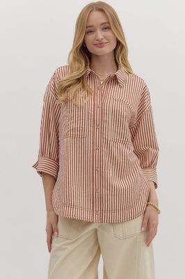 Entro rust striped button down top