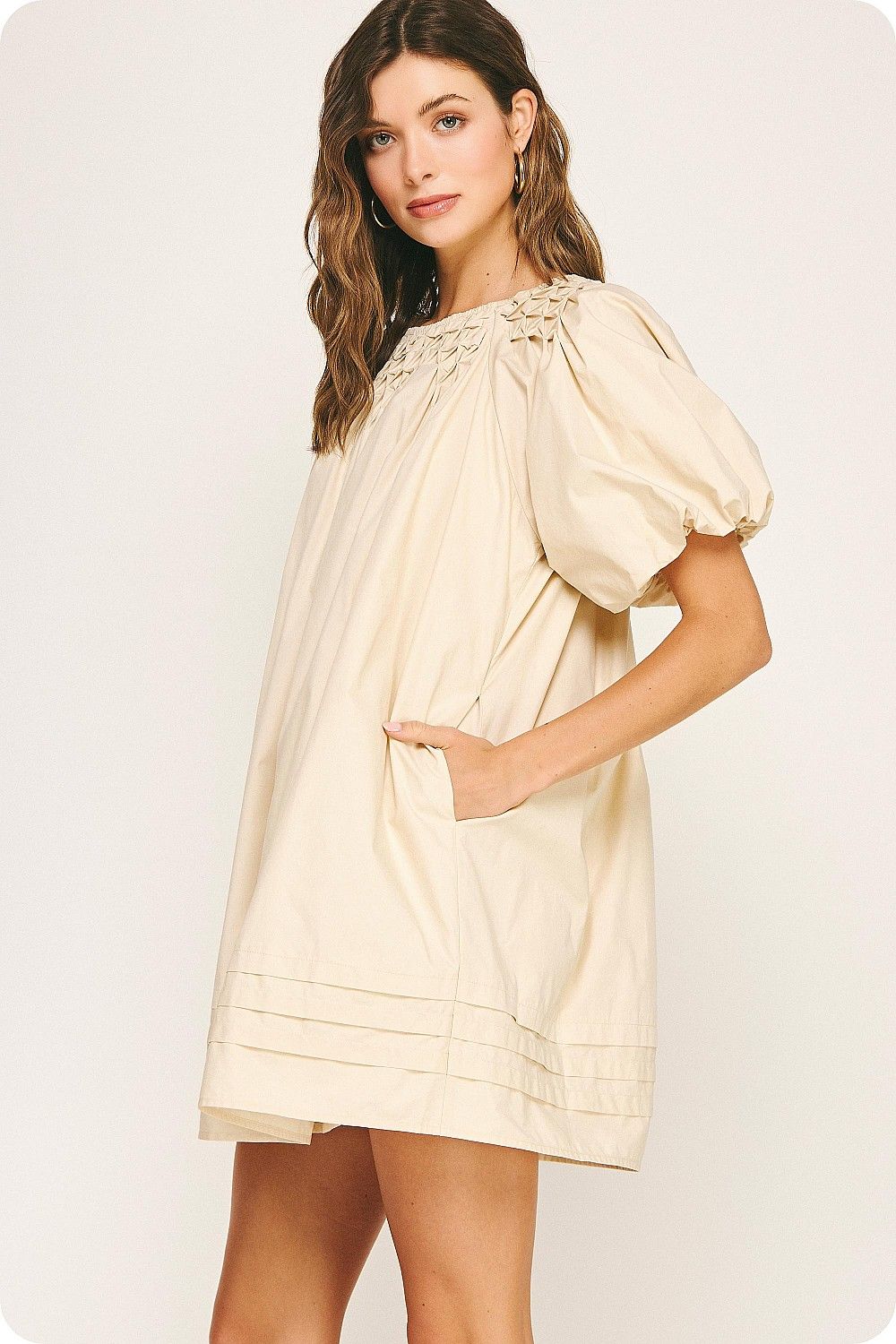 Strut bolt almond baby doll dress