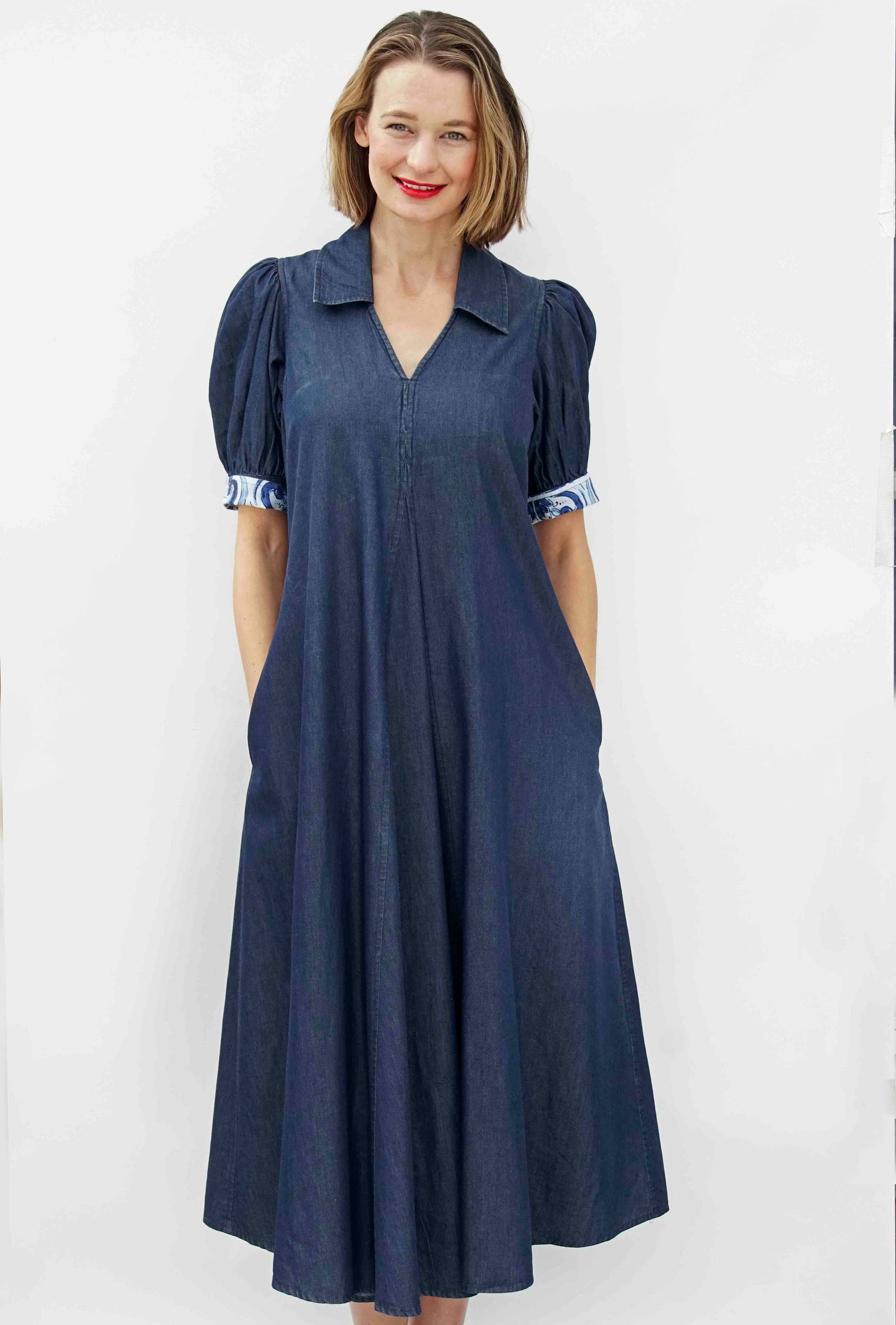 Montauk Trapeze Denim Dress, Midi Length