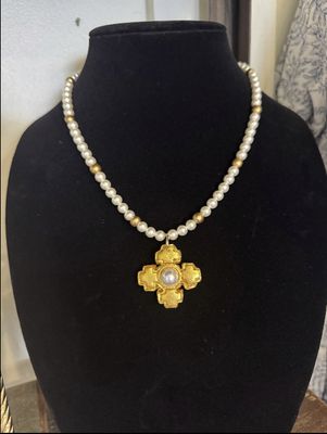 Hidden Truth 18” Small Pearls with 4 Point Pearl Cross Necklace
