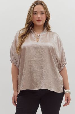 Entro Champagne V-Neck Collar Shirt (Plus Size)