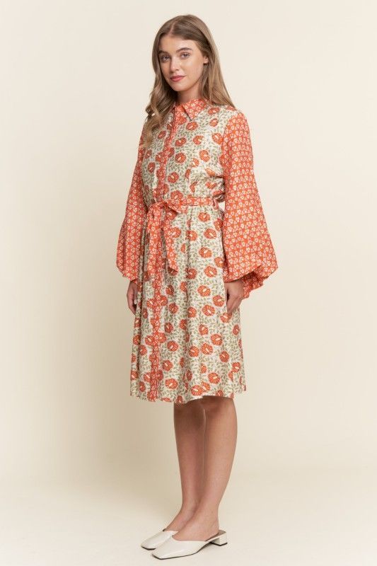 Orange Crush Pattern and Color Block Dress