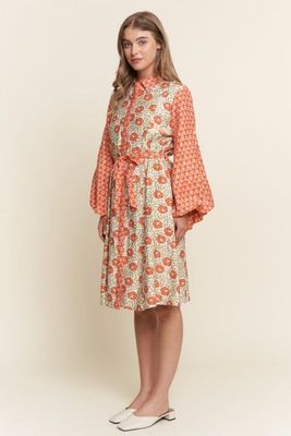 Orange Crush Pattern and Color Block Dress