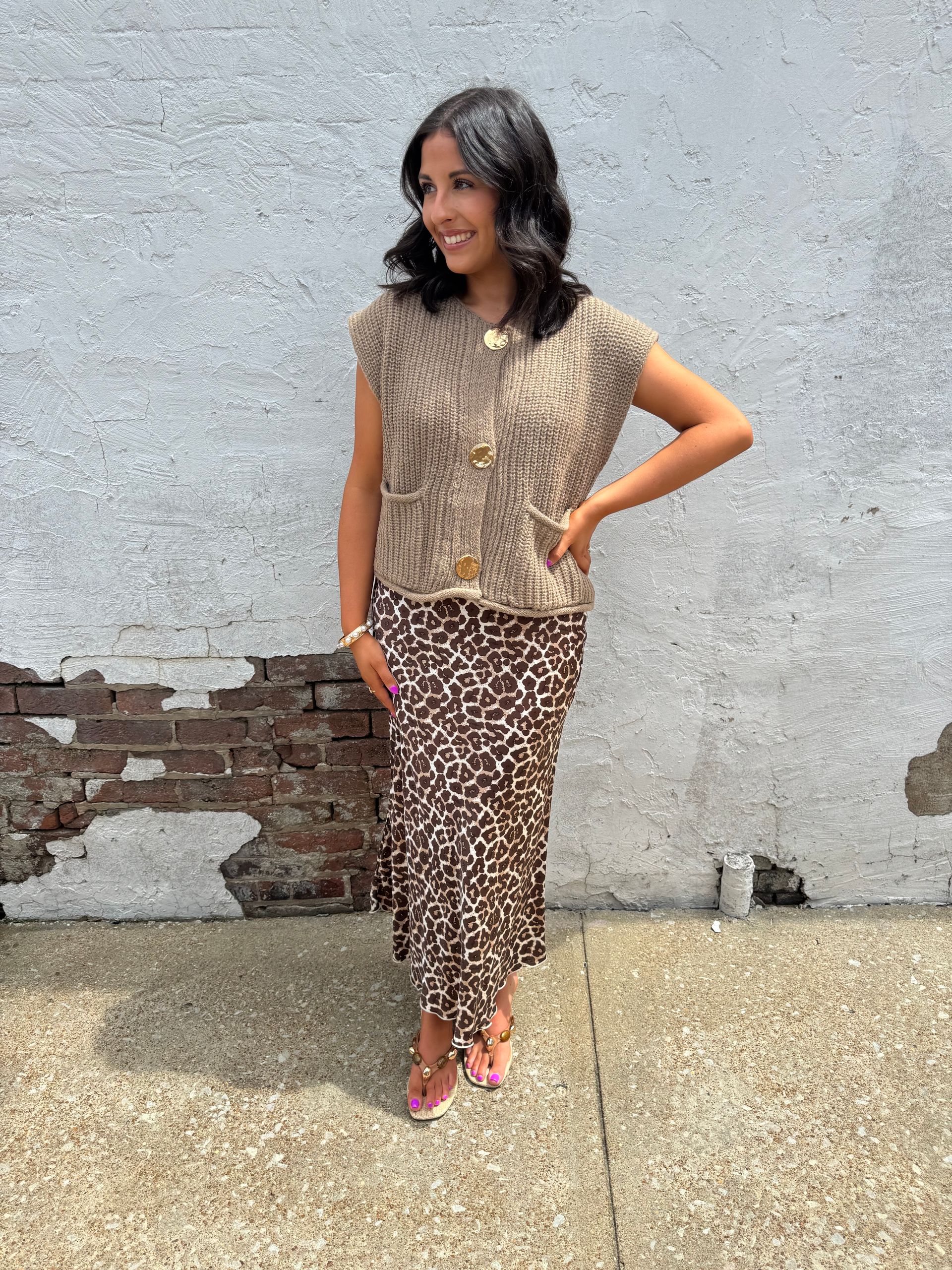 Coffee Gold Metal Button Sweater Vest