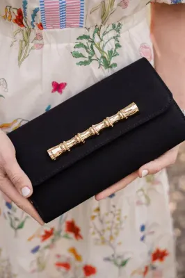 Lisi Lerch - Avery Black Canvas Clutch - Gold Charm Bamboo Bar