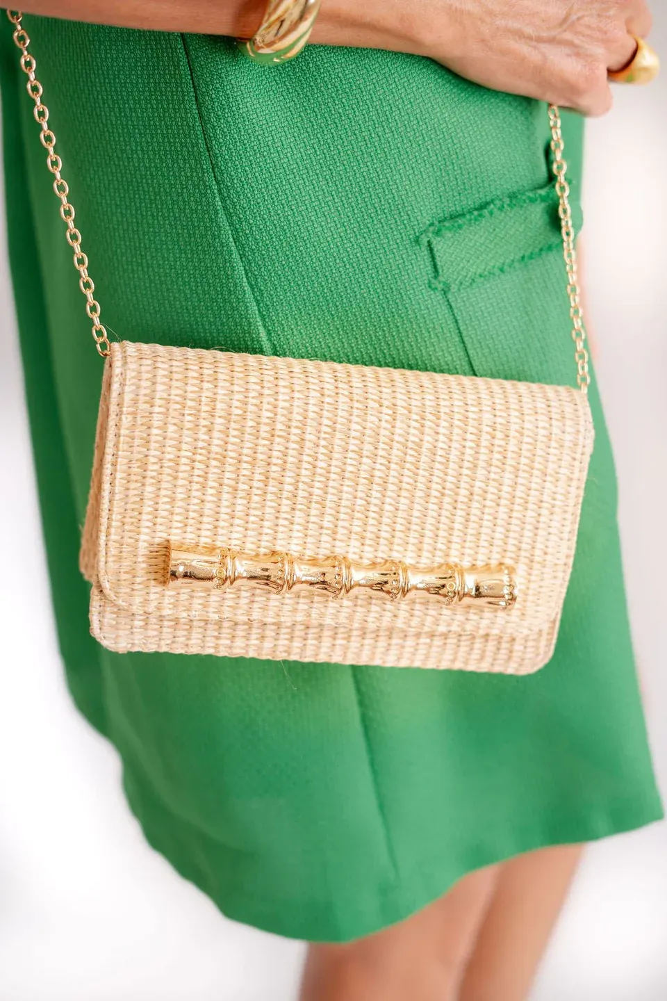 Lisi Lerch - Ruby Straw Clutch - Gold Charm Bamboo Bar