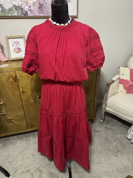 Strut & Bolt Cherry Red Tiered Midi Skirt Set