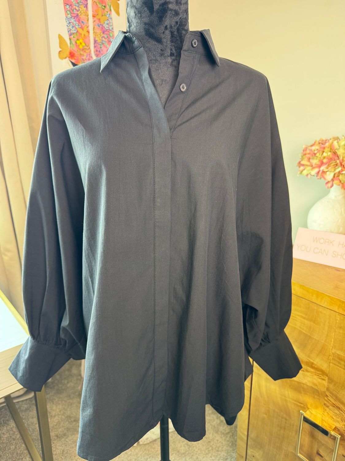 Balloon Sleeve Button Down Shirt (Comes in Black or White)