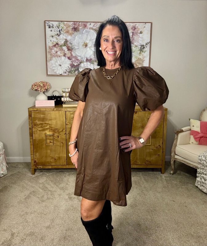 Chocolate Brown Leather Like Dress