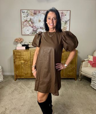 Chocolate Brown Leather Like Dress
