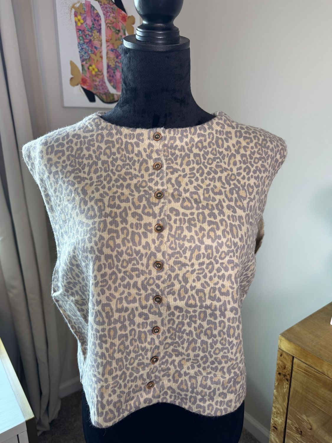 Vintage Leopard Print Button Front Vest Top