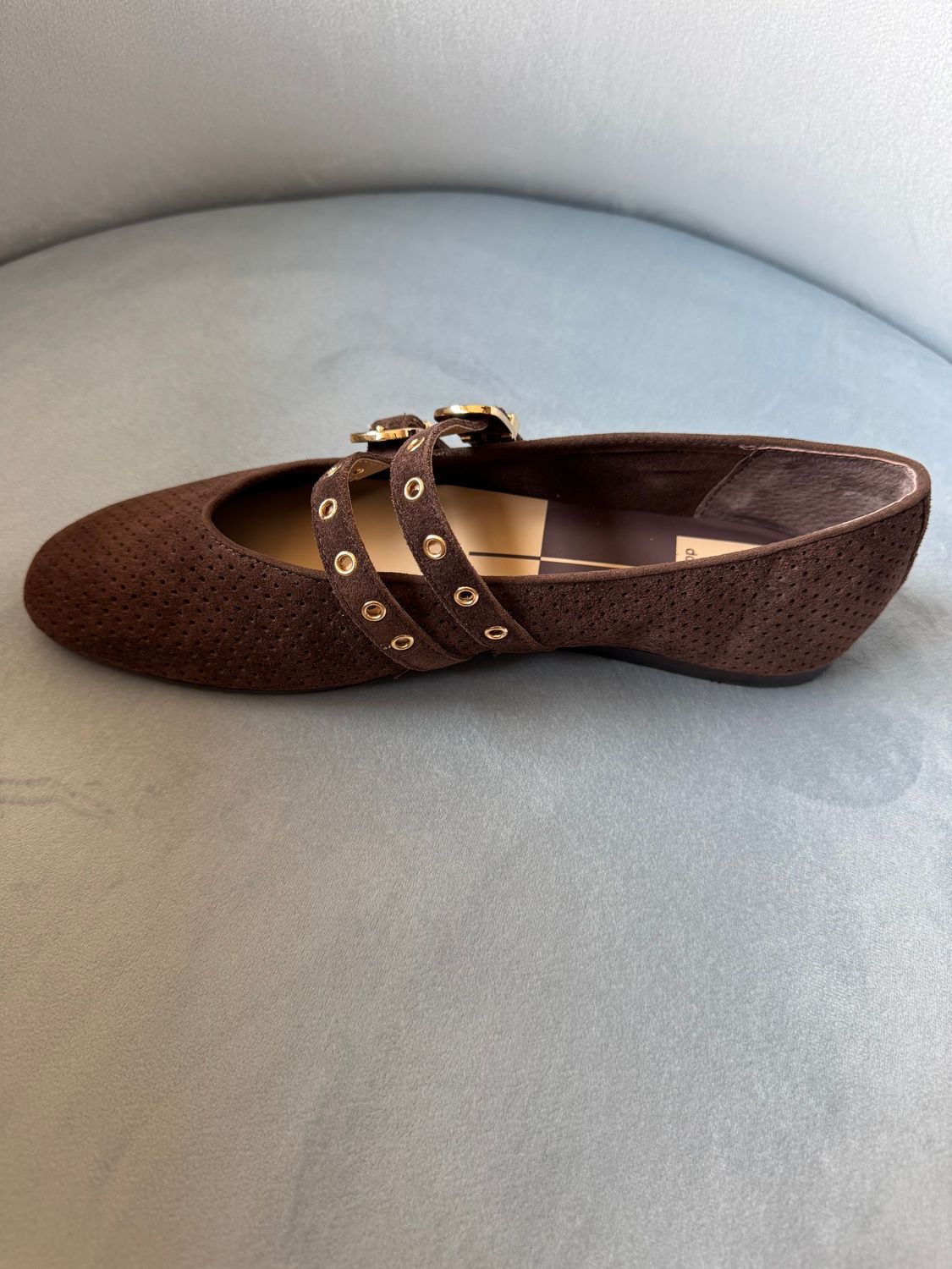 Dolce Vita Baylee Grommet DK Brown Perforated Suede Shoe (flat)