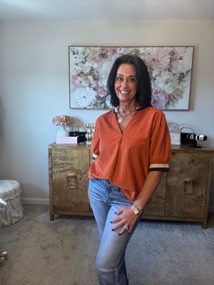 THML Orange Corduroy V-Neck Top THML Orange Corduroy V-Neck Top