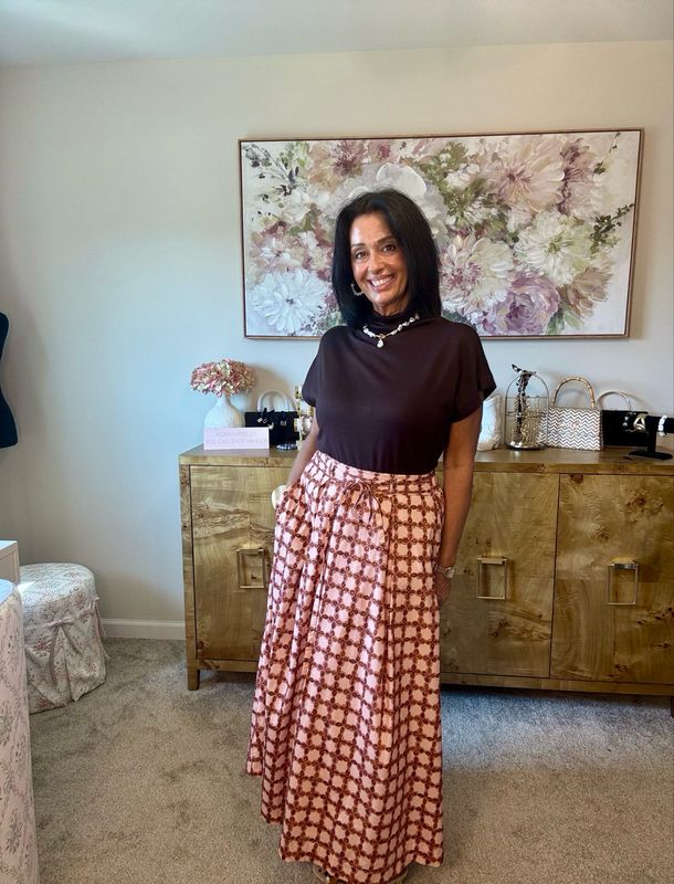 Printed Pleated Maxi Skirt