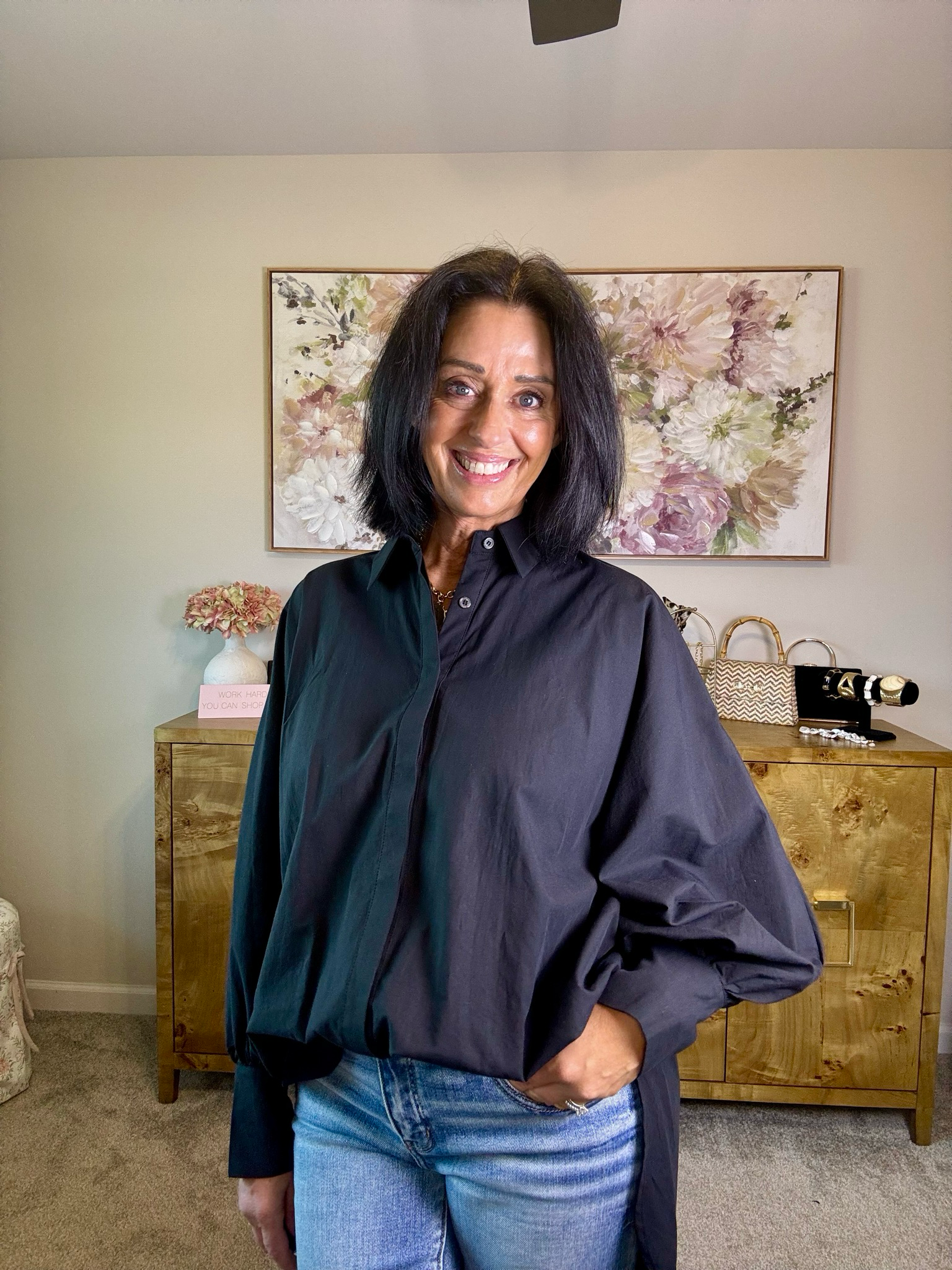 Balloon Sleeve Button Down Shirt (Comes in Black or White)