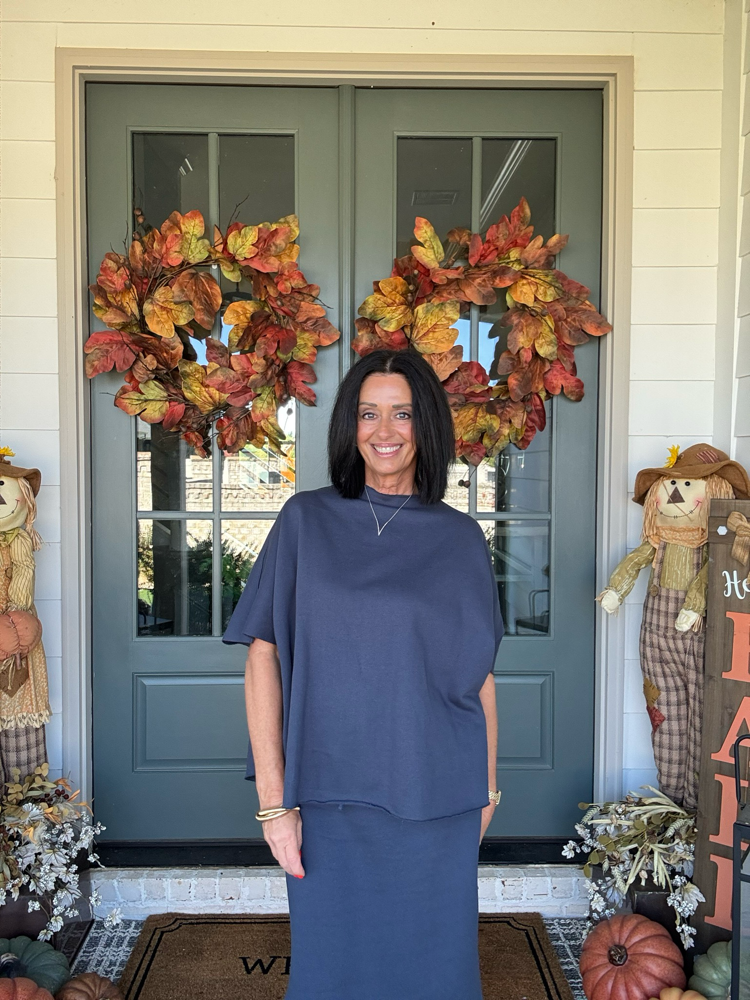 Effortless Everyday Blue Casual Midi Skirt Set