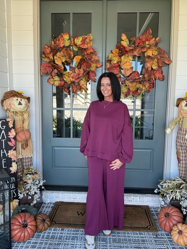 Cozy In Burgundy Flare Leg Pant Set