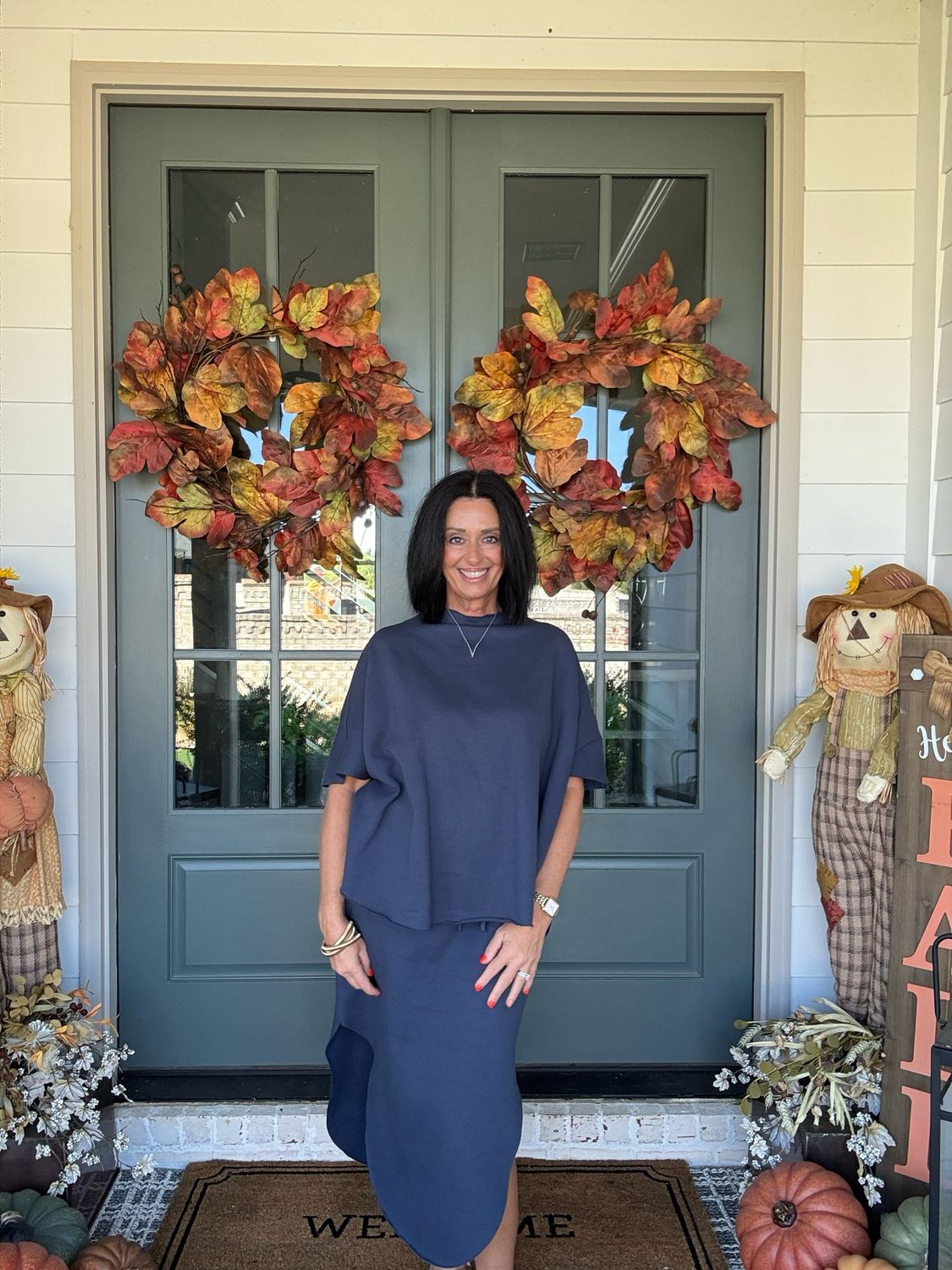 Effortless Everyday Blue Casual Midi Skirt Set