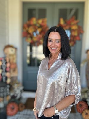 Entro Metallic Champagne V-neck Top Also In Plus Sizes