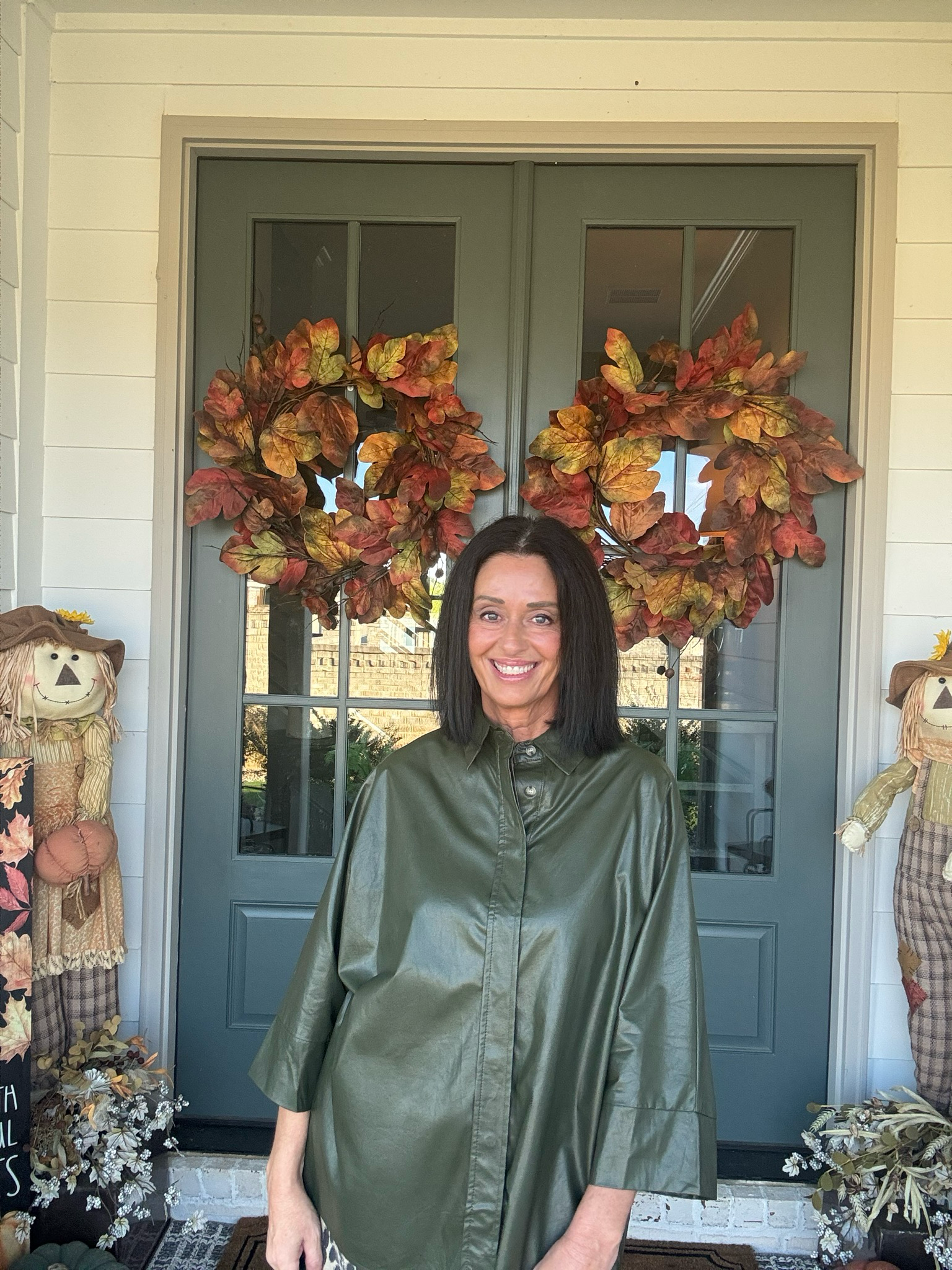 Olive Green Faux Leather Top