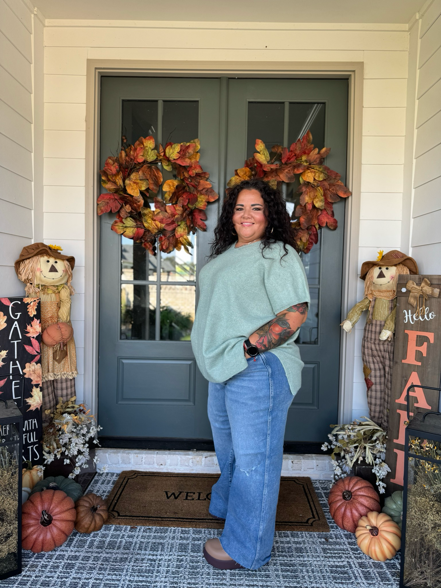 Sage V-neck Half Sleeve Knit Top